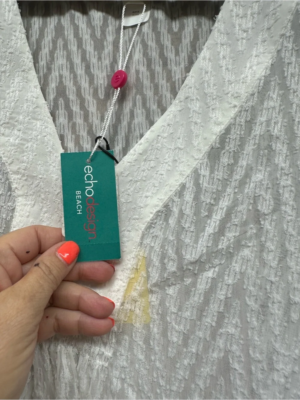 Echo Design Beach White Textured Sheer Swim Cover Up Caftan One Size NWT